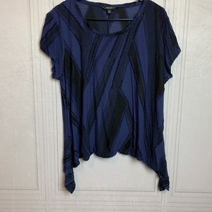 Simply Vera Wang Black/Blue Geo Fray Petite Top